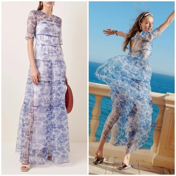 STAUD Dresses & Skirts - STAUD Hyacinth Crepe-Organza Sheer Maxi Paisley Dress SZ XS